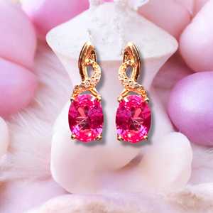 Boucles d'oreilles vintage en saphir rose, argent sterling 925, plaqué or rose 14 carats, vermeil, pierre de naissance de septembre, cadeau pour mariage ou fête - Product Image 1