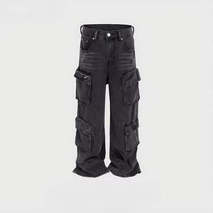 Vaqueros Cargo Holgados Negros Lavados Personalizados de Cintura Alta con Remaches, Pierna Ancha, Múltiples Bolsillos, Transpirables, Estilo Urbano Y2K para Invierno - Product Image 5