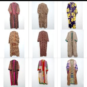 Sari en soie vintage pour femmes, vêtements de nuit, chemises de nuit, kimonos, robes pour la plage, kimono en coton imprimé floral pour l'intérieur, peignoir - Product Image 1