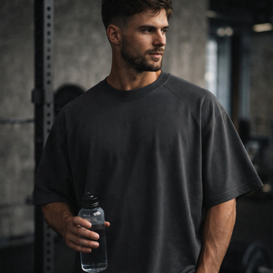 T-shirt vierge OEM personnalisé pour homme en coton biologique avec col côtelé – Coupe oversize écologique en tissu jersey 220g - Product Image 2