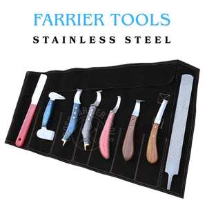 Kit d'outils d'entretien des sabots de fermeur avec poignée arc-en-ciel, boucle pour abcess, couteau à sabots double face à lame large noire avec extrémité en laiton, râpe et polisseur - Product Image 4