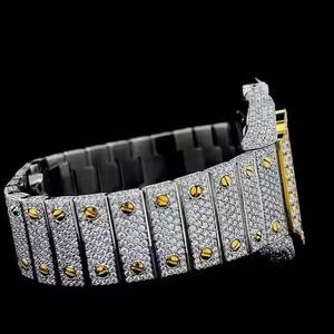 Montre mécanique à cadran carré en acier inoxydable avec lunette et bracelet sertis de diamants, squelette, luxe, sport, charme, bijoux de mode - Product Image 2