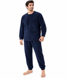 Ensemble de pyjama en polaire thermique confortable pour homme, manches longues, 2 pièces, vêtements de détente d'hiver, bleu marine - Product Image 6