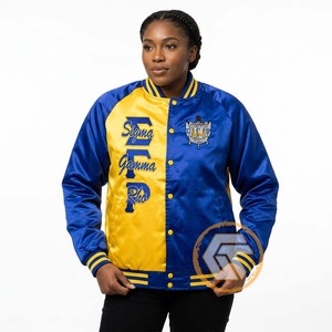 Chaqueta Universitaria Personalizada de Satén Bordada Sigma Gamma Rho, Acolchada, de Alta Calidad, Transpirable, 100% Seda, para Otoño - Product Image 1