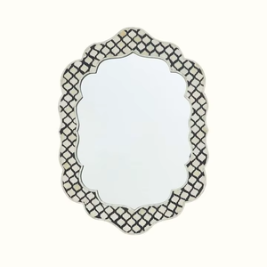 Handmade Eco-Friendly Lightweight Pine MDF Bone Inlay Decorative Wall <b>Mirror</b> Black <b>White</b> Scalloped Frame Design Modern Home - Product Image 3