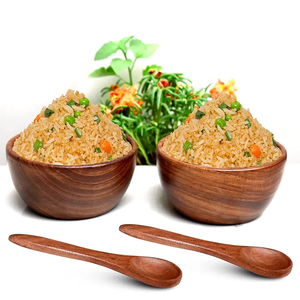 Wooden Bowl with <b>Spoons</b> for <b>Serving</b> Snacks & Food Washable Decorative Wooden <b>Serving</b> for Kitchen Dining - Product Image 2