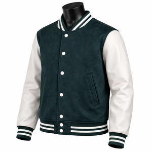 Blouson universitaire matelassé à capuche vert forêt et blanc, 480 g/m², avec empiècements contrastants en polyester/coton et broderie personnalisée - Product Image 3