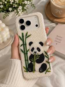 B H CRAFTS Funda para Teléfono Hecha a Mano con Cuentas de Vidrio Bordadas, Diseño de Ángel, Base Plateada, Forma Portátil, Bordado con Hojas Doradas - Product Image 2
