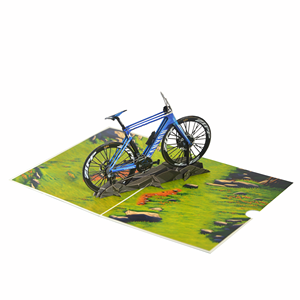 Modern Floating Island Greeting Card With Mountain Bike And Pine Trees Matte Finish Creative Design - Product Image 3