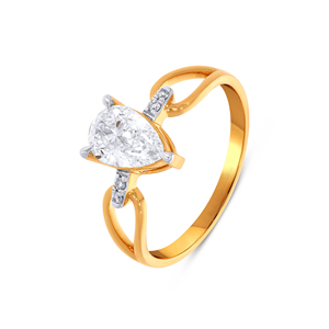 18K Yellow Gold Solitaire Ring Elegant Pear <b>Shape</b> Diamond Look Solitaire Ring with <b>Twisted</b> Gold Band for Women Bridal Jewelry - Product Image 1
