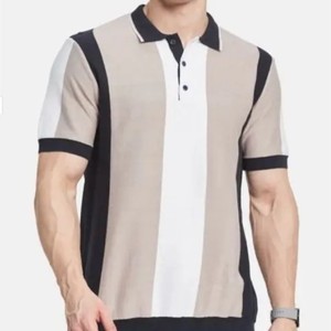 Polo de Punto de Manga Corta para Hombre, con Bloques de Color y Rayas, Cierre de Botones, Corte Regular - Product Image 1