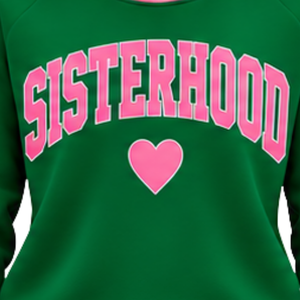 เสื้อสเวตเชิ้ตผู้หญิงลายกราฟิก Winter Green Women Sisterhood คอถักแบบริบ ปลายแขนและชายเสื้อสีชมพู ดีไซน์ตัวอักษรสีชมพู แขนยาว สไตล์ลำลอง คอกลม - Product Image 5