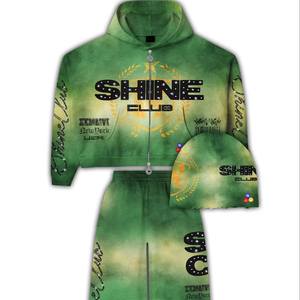 Mint Blue Syndicates Atlanta Zip Hoodie Set | <b>Oversized</b> Cropped Hoodie & <b>Jogger</b> Pants| Streetwear Matching Set OEM Private Label - Product Image 1