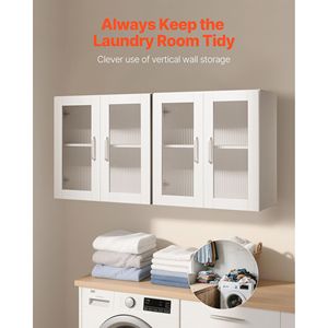 "2-Tier Wall-Mounted <b>Kitchen</b> <b>Storage</b> Cabinet with 4 Doors & Adjustable Shelf <b>for</b> Laundry Room" - Product Image 3