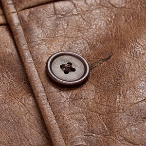 Blouson moto vintage pour homme en cuir PU écologique marron, style vêtement de travail hiver, col rabattable, fermeture simple devant - Product Image 3