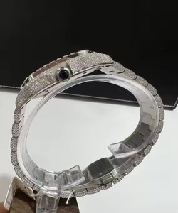 Montre de luxe carrée en acier inoxydable avec lunette sertie de diamants, affichage analogique de la date, bracelet unisexe tendance, boîtier de 38 mm, bracelet de 20 cm - Product Image 5