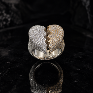 Anillos de Moissanita VVS en Oferta, Anillo de Dos Tonos con Corazón Roto Estilo Hip Hop, Plata 925, Joyería Fina para Hombre - Product Image 1