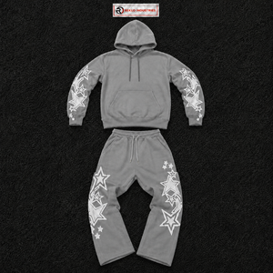 Men’s Grey Star Graphic Tracksuit Hoodie And Jogger Set Streetwear Pullover Hooded Sweatshirt Matching Sweatpants Two Piece <b>Sale</b> - Product Image 5