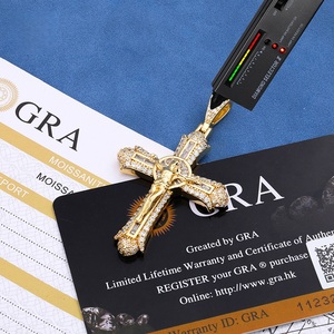 <b>Mens</b> 925 Silver Moissanite Diamond <b>Cross</b> <b>Pendant</b> Necklace Two Tone Rope Chain Iced Out Lightweight Hip Hop Jewelry Gift for <b>Men</b> - Product Image 2