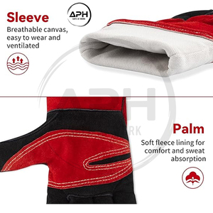 Guantes de Soldador de Cuero Vacuno Rojo Brillante con Palma Acolchada Negra, Resistentes al Calor, Puño Extendido, Equipo de Protección Industrial de Alta Resistencia - Product Image 3