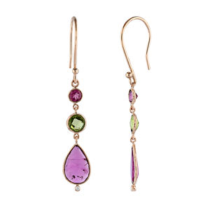 Boucles d'oreilles en or jaune massif 18 carats avec tourmaline véritable et diamants naturels, style tendance - Product Image 2