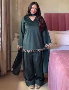 Salwar Kameez para Mujer, Estilo Farshi, Ecológico, Transpirable, Vintage, de Seda Suave, Largo hasta la Rodilla, Estilo Pakistaní - Product Image 4