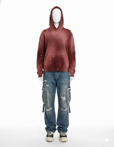 High Quality <b>Hoodie</b> Custom Oversized 400gsm Oversized French Terry Applique Embroidery Distressed <b>Rhinestone</b> <b>Hoodie</b> Men - Product Image 3