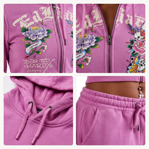 <b>Y2K</b> Streetwear Women's Full Zip Hoodie XS Cotton Fleece French Terry <b>Vintage</b> Floral Graphic Breathable Silk Screen Printed - Product Image 4
