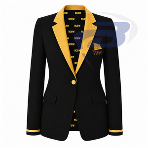 Blazer noir pour femmes de la sororité NCBW avec bordure dorée et broderie de blason, col cranté à un bouton, costume professionnel pour femmes - Product Image 1