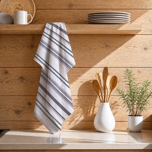 Serviette de cuisine à rayures blanches et grises, fabricant professionnel, serviette de cuisine en coton teint en fil au meilleur prix - Product Image 1