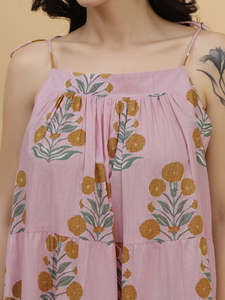 Floral Print <b>Boho</b> Midi <b>Dress</b> Sleeveless A-Line Loose Fit Cotton Bamboo Fiber <b>Summer</b> Casual <b>Dress</b> With Tiered Hem - Product Image 6