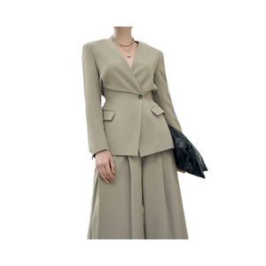 Costumes élégants 2 Set pour femmes Taille froncée Blazers Taille haute 2 pièces costume Pantalon large Mode 2025 - Product Image 1