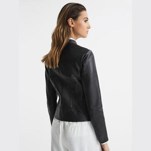 Nueva Chaqueta de Cuero para Mujer, Primavera y Otoño, Corte Ajustado, Estilo Motociclista, Chaqueta de Cuero Genuino con Cierre y Cuello Camisero - Product Image 4