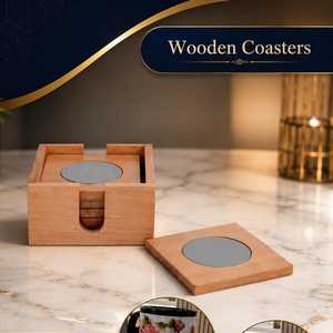 Wholesale High Quality Wooden Coasters Holder Non-slip Drink Mat Table Tea Coffee <b>Cup</b> Pad Bamboo Coaster Set with 6 Plates - Product Image 4