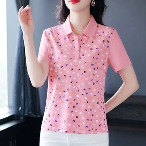 <b>Women</b> <b>Polo</b> <b>Shirt</b> Pink Polka Dot Printed <b>Women's</b> Short Sleeve <b>Polo</b> <b>Shirt</b> Casual Breathable Woven Top High Quality short sleeve - Product Image 6