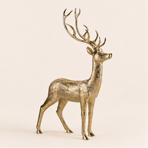 Figura de Reno Navideño de Poliresina Dorada de Lujo, Elegante Estatua de Reno de Pie para Decoración Navideña del Hogar y Centro de Mesa Festivo - Product Image 1