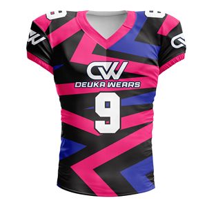 Maillot de football américain personnalisé en gros avec nom et numéro du joueur, imprimé par sublimation, séchage rapide, 100 % polyester, maille respirante pour l'entraînement - Product Image 1