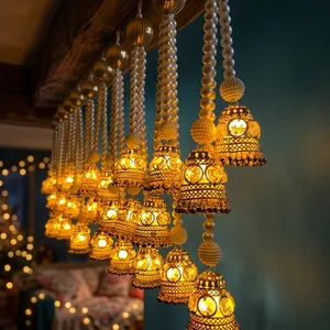Bohemian Metal Hanging <b>Lanterns</b> With Beads And Tassels For Diwali Indoor Living Room Decor - Product Image 2