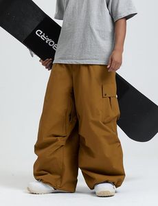 Men's Brown Waterproof Ski <b>Pants</b> With Cargo Pockets And Button Closure For Snow Sports - Product Image 5