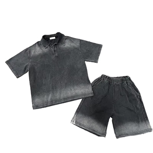 Conjunto de Polo y Pantalones Cortos para Hombre, Estilo Vintage, Lavado Ácido, Transpirable, de Algodón, Estilo Urbano, Holgado, Dos Piezas, Informal, Verano, Personalizado - Product Image 1