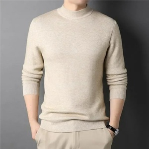New Men's Slim Fit Half <b>Turtleneck</b> Cashmere <b>Sweater</b> Youth Sweatshirt with Plain Dyed Knit Pullover for Autumn Solid Pattern - Product Image 1