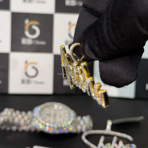 จี้ชื่อชุบทองประดับเพชร VVS แบบ Iced Out ทำจากเงินแท้ 925 สำหรับผู้ชาย สไตล์แร็ปเปอร์  สำหรับงานปาร์ตี้  ได้รับการรับรองจาก IGI - Product Image 3