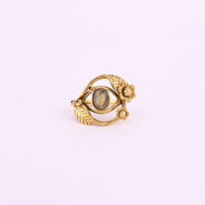<b>Tiger</b> <b>Eye</b> <b>Ring</b> with Floral Accents Gold-Plated Brass Trendy Wedding - Product Image 1