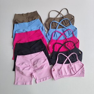 Ensemble de yoga 2 pièces pour femmes, nouveau modèle d'été, haut en nylon dos nageur, soutien-gorge de sport, leggings, pilates, fitness, athlétique, séchage rapide, sans couture - Product Image 1