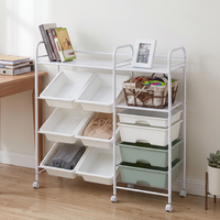 Chariot de rangement roulant multicouche avec 6 bacs en plastique, organisateur à cadre métallique pour la maison et le bureau, design minimaliste
