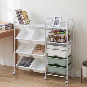 Multilayer <b>Rolling</b> Storage Cart with 6 Plastic Bins Metal Frame Organizer for Home Office Use Minimalist Design - Product Image 1