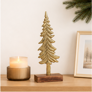 Premium Textured Brass Finish Aluminum Xmas <b>Tree</b> Sculpture Centerpiece Elegant Seasonal Decoration Holiday Home & Office Decor - Product Image 6