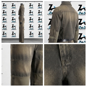 Wholesale Rate Fashion Vintage <b>Brown</b> Distressed Crop <b>Jacket</b> Matching Wide Leg Trouser Pants Two Piece Streetwear Tracksuit - Product Image 4