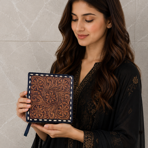 New Design Hand Tooled Leather Stylish Big Size Jewelry Storage Boxes Organizer Handmade Makeup Box Square Cowhide Organizer Box - Product Image 6