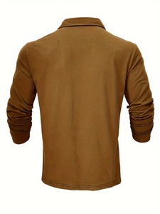Nouvelle Arrivée 2026 – Polo T-shirt Homme Personnalisé à Manches Longues Coupe Slim en Coton Marron Décontracté - Product Image 4